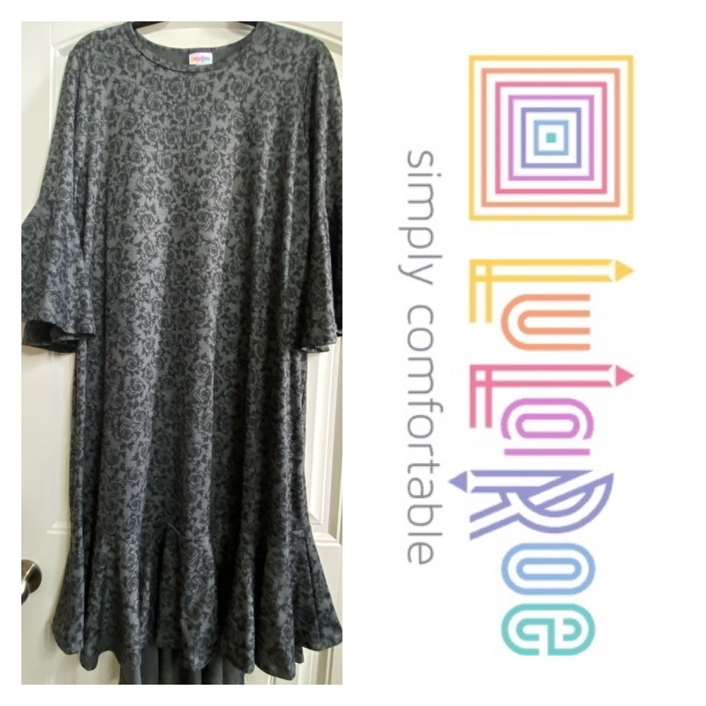 LuLaRoe Dk. Gray w/Black Roses Maurine Dress